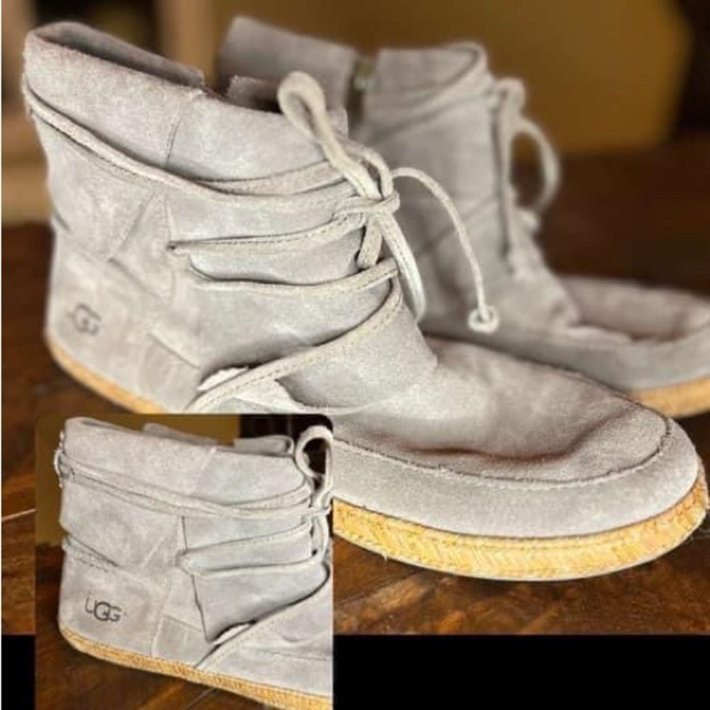 Ugg Reid Tie-Up Zip Gray Suede Moccasin Ankle Boots Booties